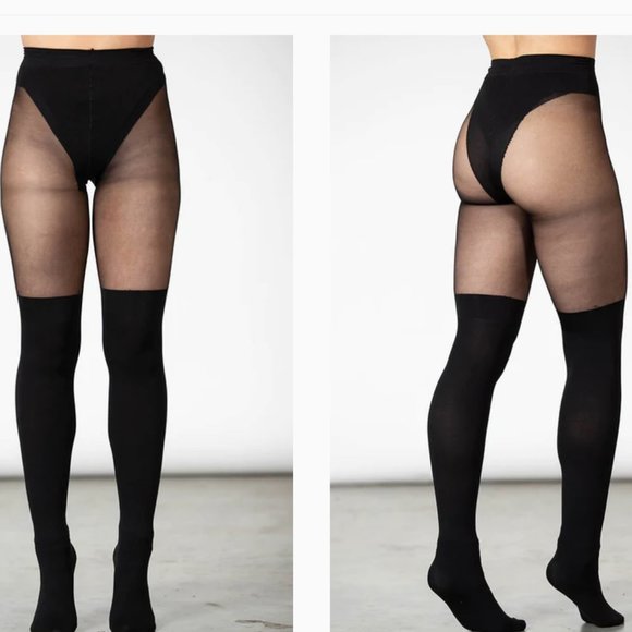 Killstar Accessories - Killstar Alona Black Mock Stockings Sheer Tights
